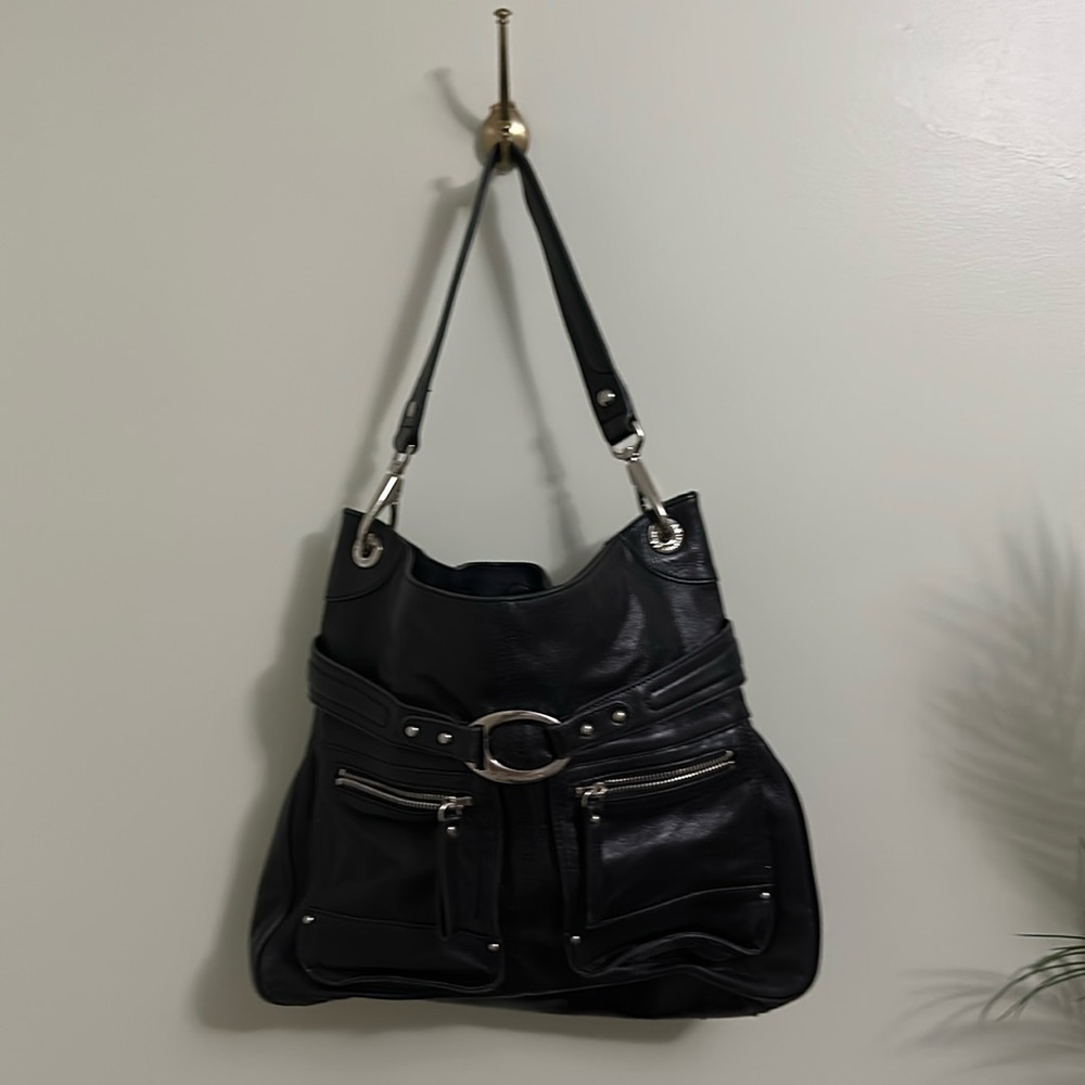Anne Klein black leather shoulder bag